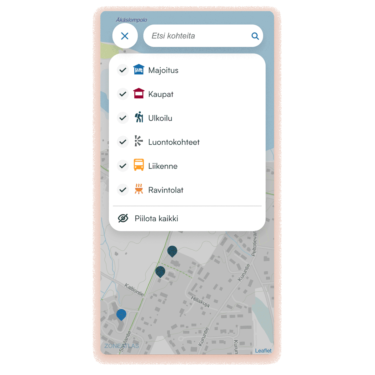Interaktiivinen kartta &auml;lypuhelimen n&auml;yt&ouml;ll&auml;