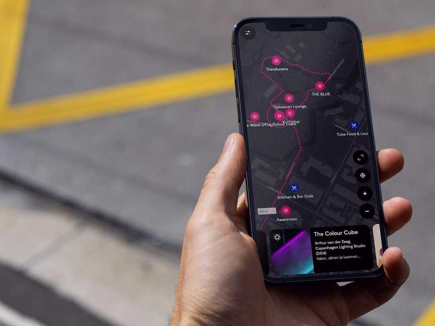 A mobile device displaying Lumo Light Festival map