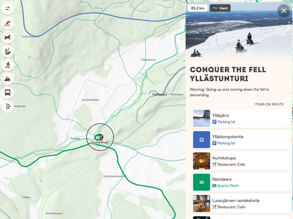 zoneatlas-collections-3 3 A digital map of Ylläs with an information panel opened for one trail.