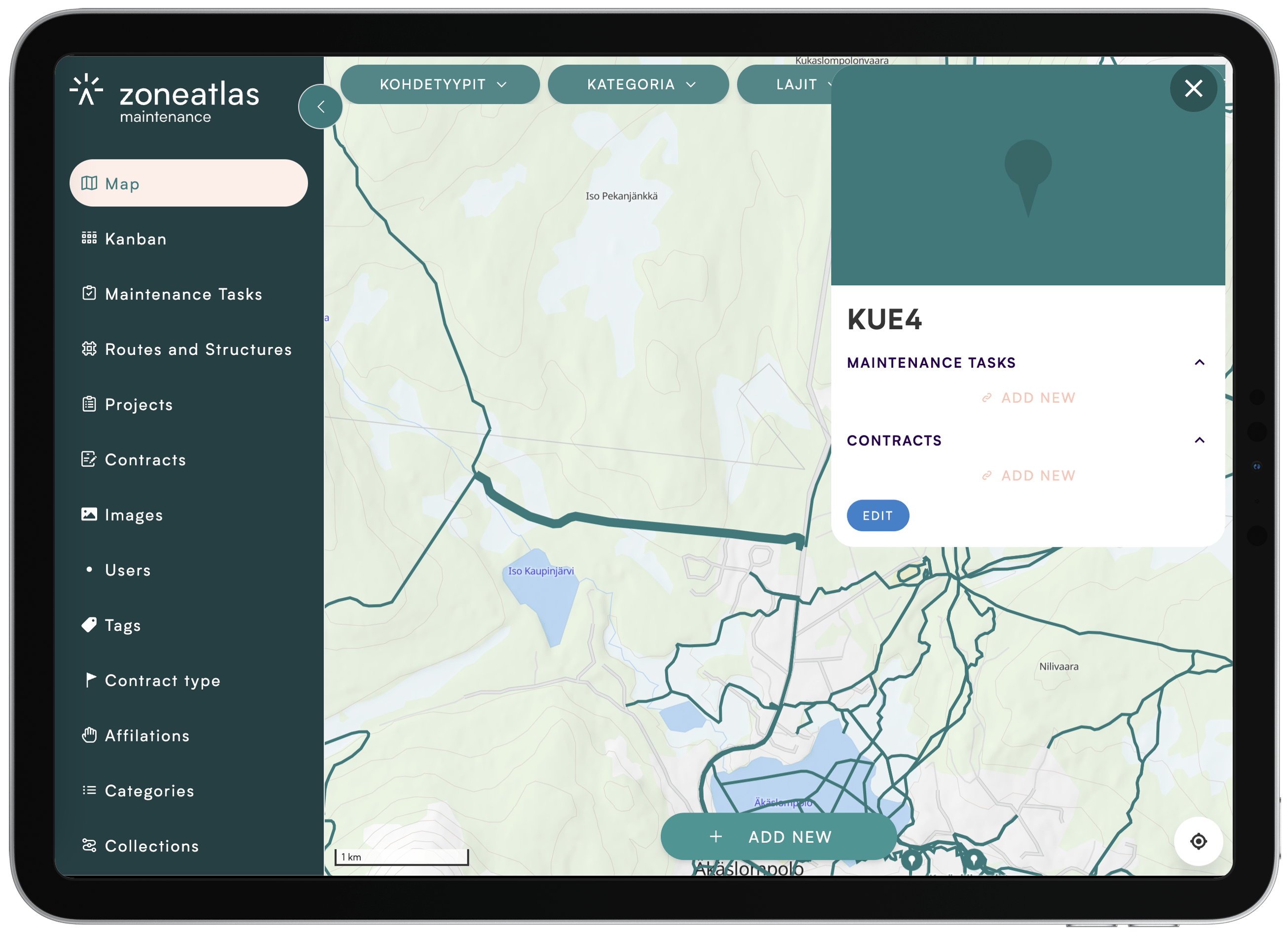 A mobile device displaying Zoneatlas Maintenance service